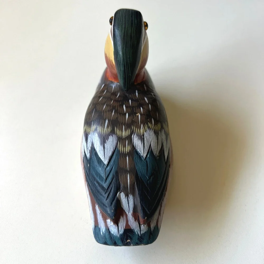 Vintage Hand Carved Wooden Duck Figurine Hand Painted Bird Rustic Cabin Decor